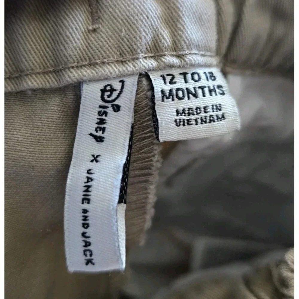 Janie and Jack Disney Vacation Mickey Mouse Khaki Twill Pant Embroidered 12-18 M